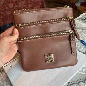 Dooney & Bourke Brown Leather Triple-Zip Crossbody